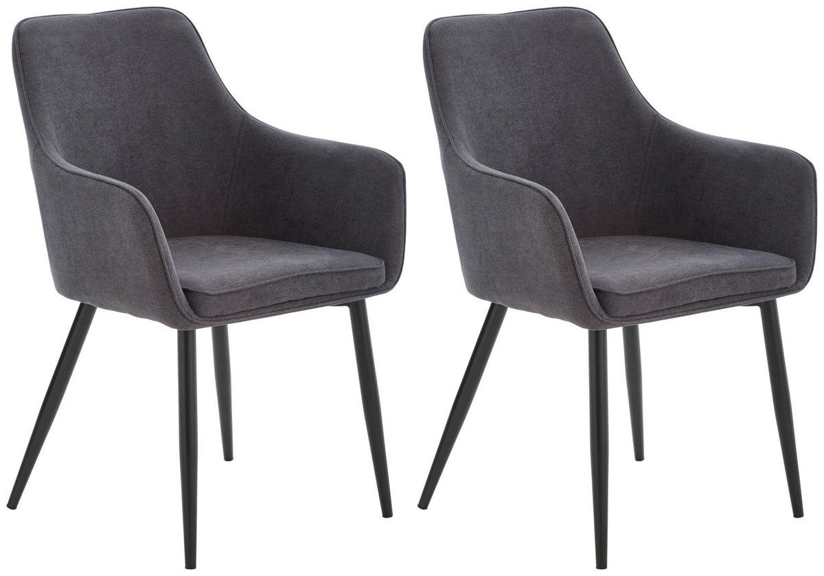 ARMLEHNSTUHL-SET 2 Stück  in Eisen Mikrofaser  - Schwarz/Grau, KONVENTIONELL, Textil/Metall (59/88,5/60,5cm) - Livetastic