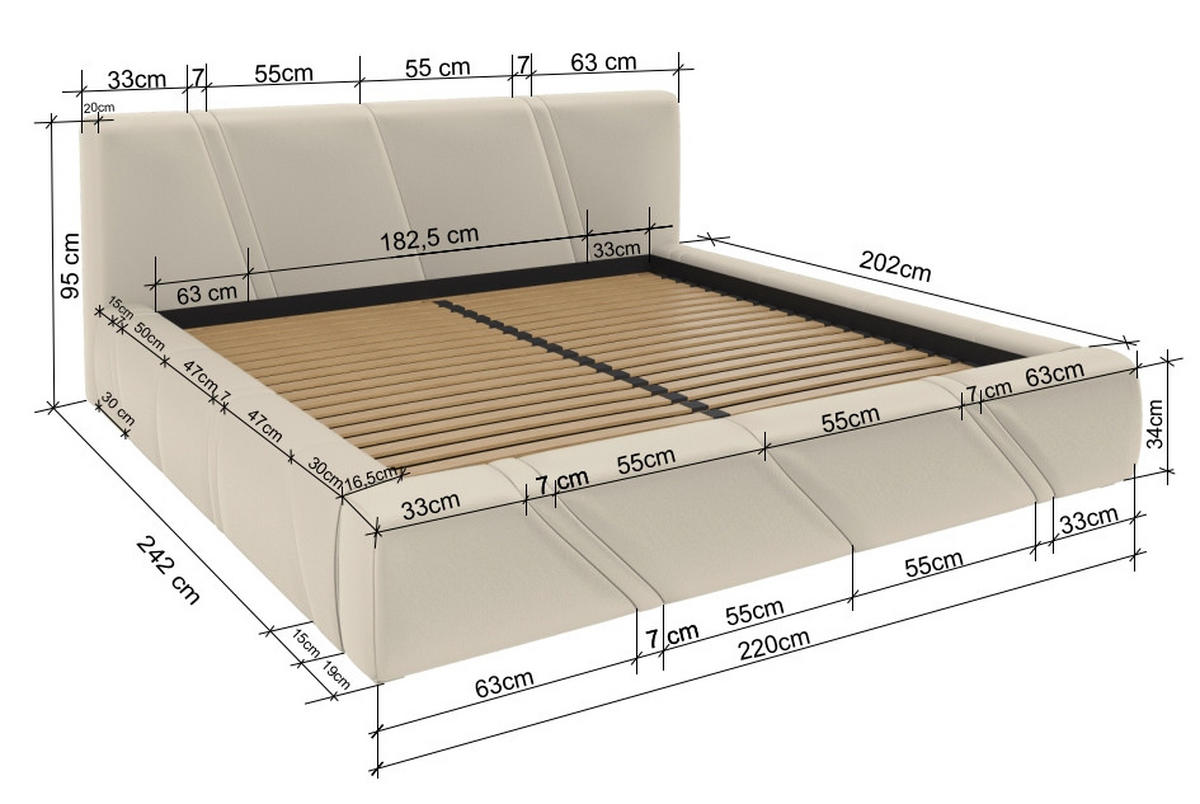 POLSTERBETT 180/200 cm,  in Beige, gepolstertes Kopfteil, Lattenrost, Bettkasten,  - Beige/Schwarz, Design, Holz/Kunststoff (180/200cm) - Chameo