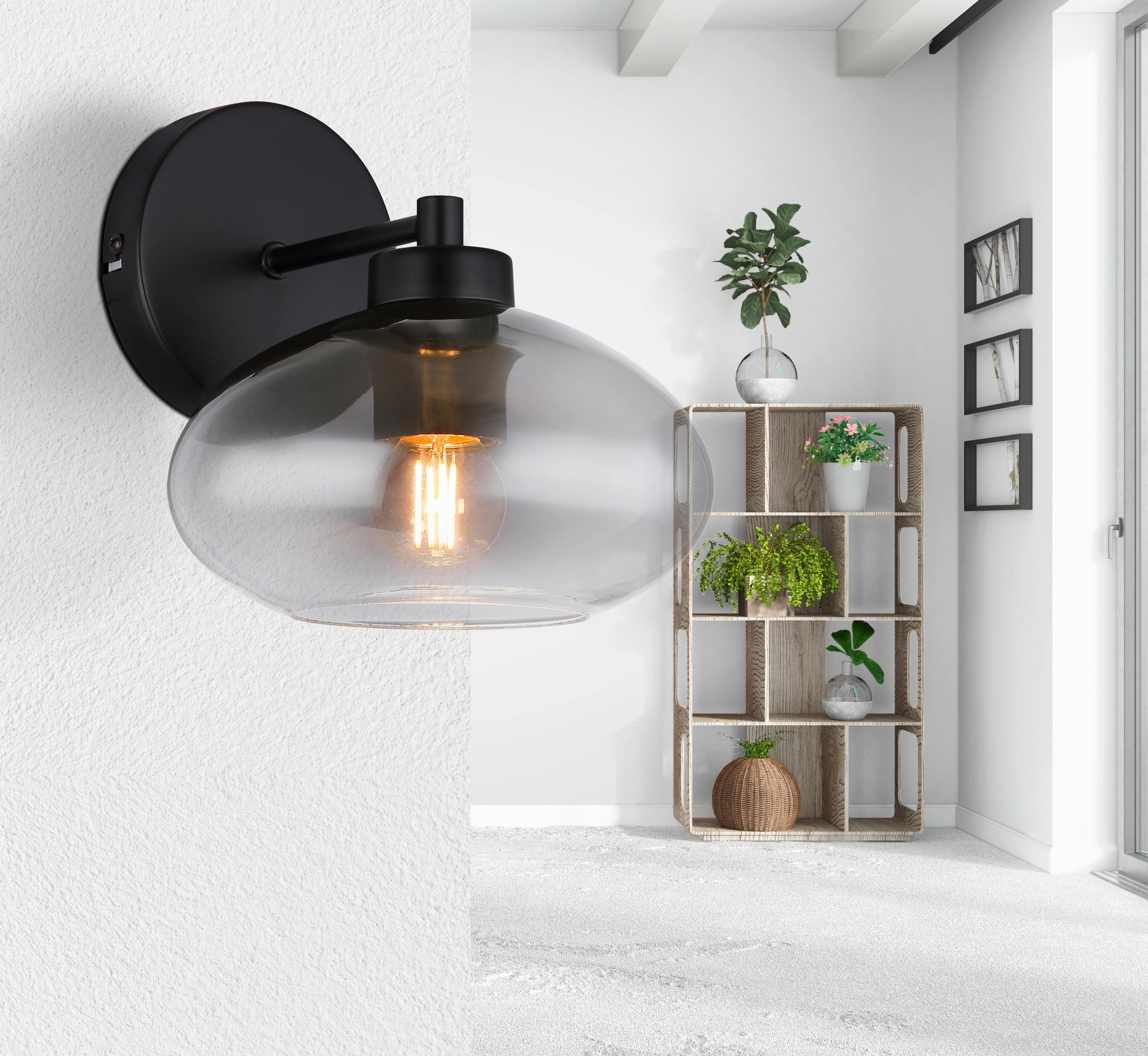 WANDLEUCHTE Shaun 18/22/20 cm   - Schwarz, Design, Glas/Metall (18/22/20cm) - Globo