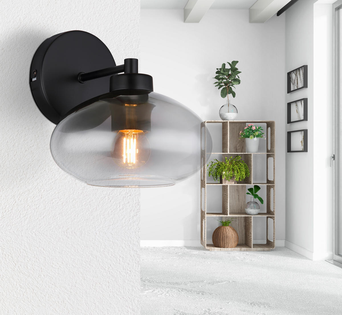 WANDLEUCHTE Shaun 18/22/20 cm   - Schwarz, Design, Glas/Metall (18/22/20cm) - Globo
