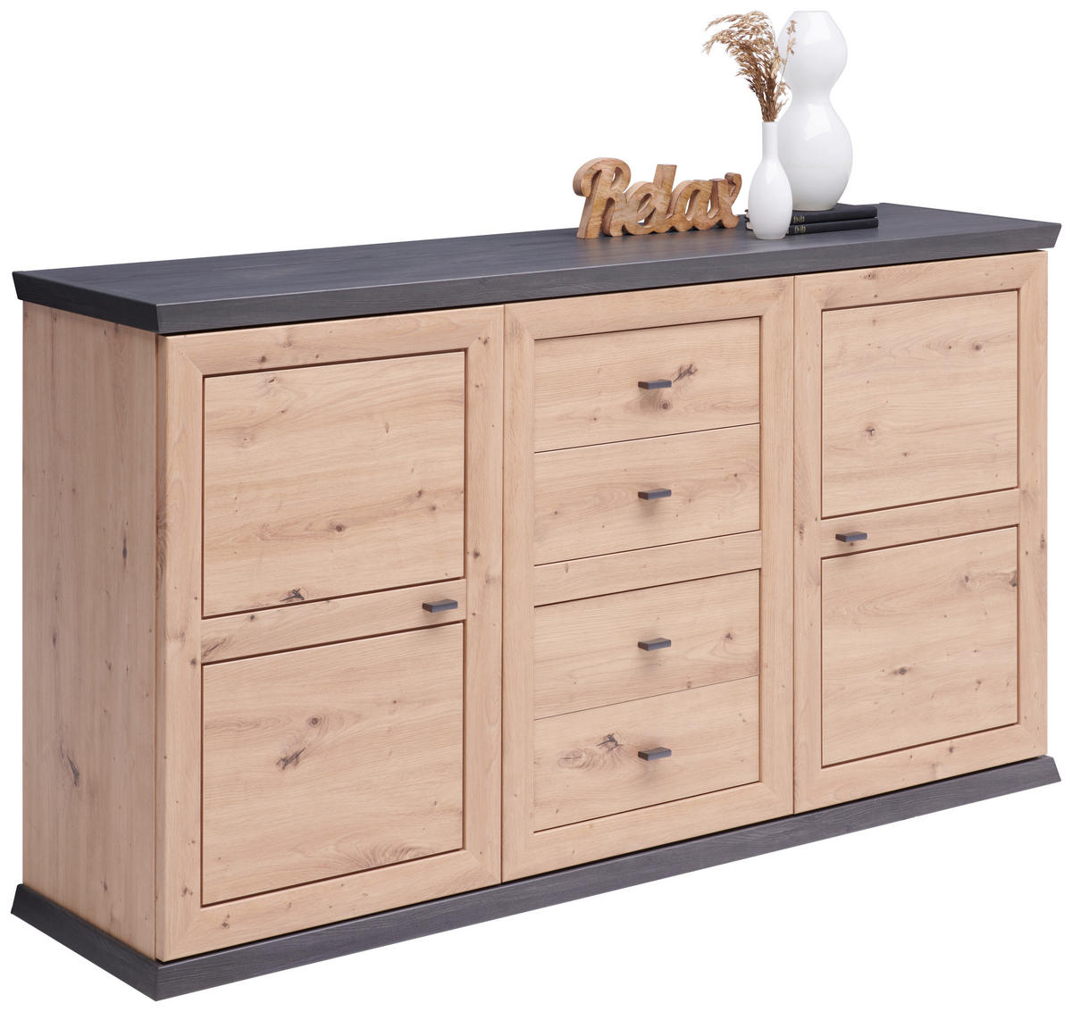 ŠIROKÁ KOMODA, farba duba, tmavosivá, 160/89,5/43 cm - farba duba/antracitová, Lifestyle, kov/kompozitné drevo (160/89,5/43cm) - Hom`in
