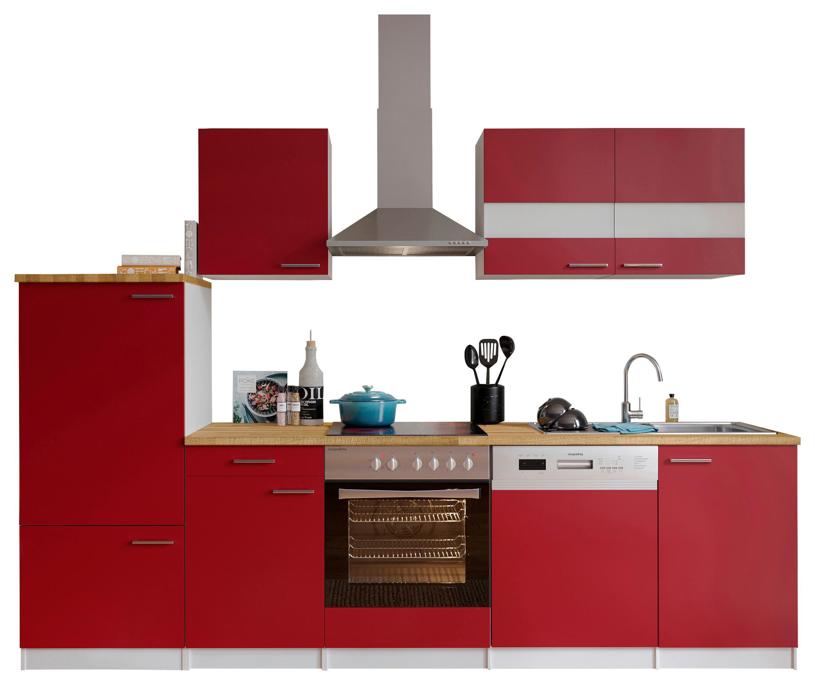 KÜCHENLEERBLOCK 280/200/60 cm  in Rot, Weiß  - Edelstahlfarben/Rot, Basics, Metall (280/200/60cm) - Respekta