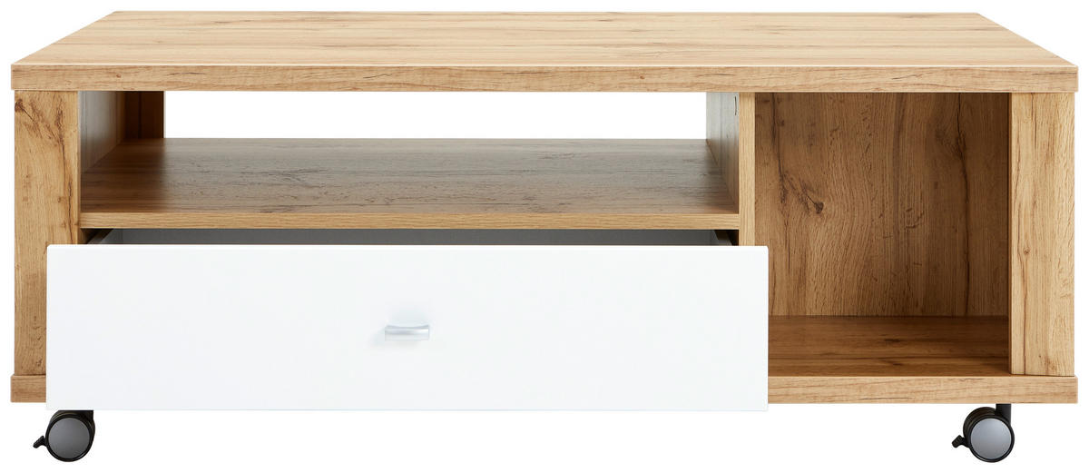 COUCHTISCH 110/65/41 cm rechteckig Weiß, Eichefarben  - Chromfarben/Eichefarben, KONVENTIONELL, Holzwerkstoff/Kunststoff (110/65/41cm) - Ti'me