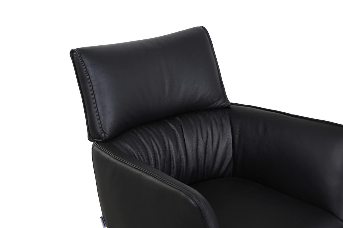ARMLEHNSTUHL  Sitzfläche 360° drehbar, automatische Rückholfunktion  Echtleder  - Schwarz, MODERN, Leder/Metall (64/90,5/64,5cm) - Livetastic