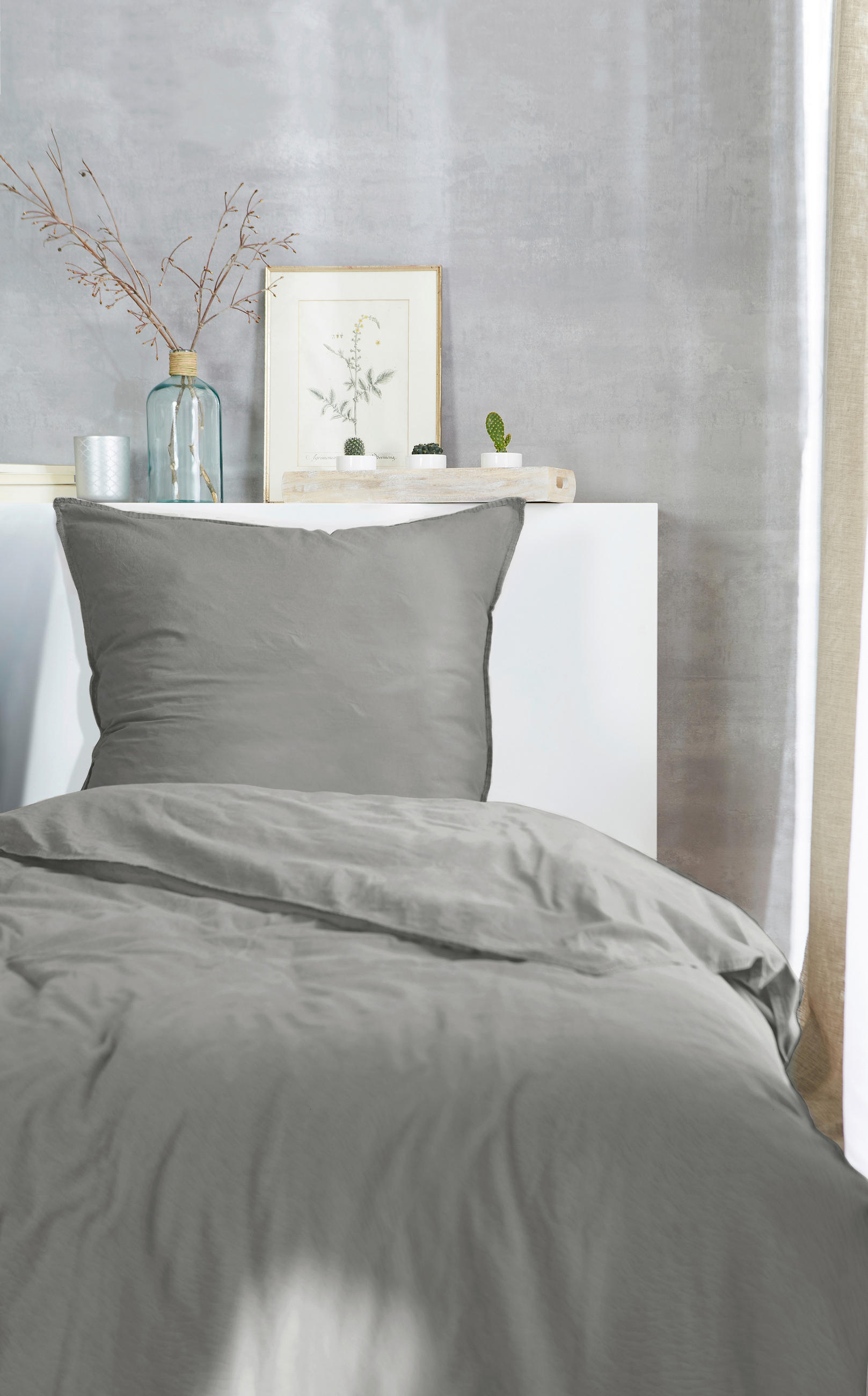 BETTWÄSCHE 135/200 cm Flanell  - Graphitfarben, Basics, Textil (135/200cm)