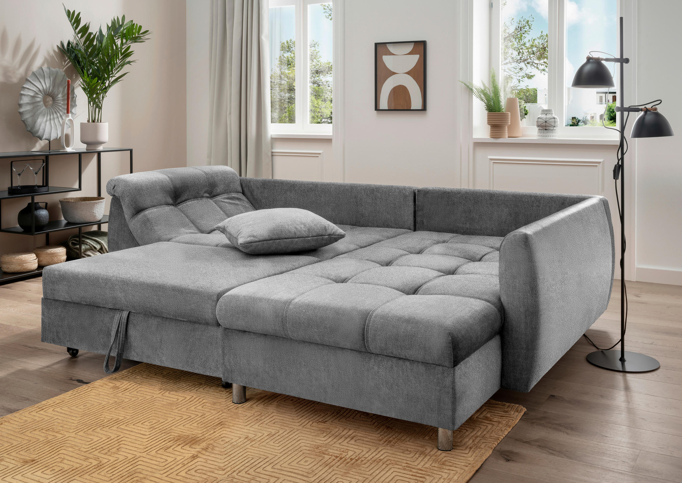 ECKSOFA in Mikrofaser Anthrazit  - Chromfarben/Anthrazit, Design, Textil (250/190cm) - Livetastic
