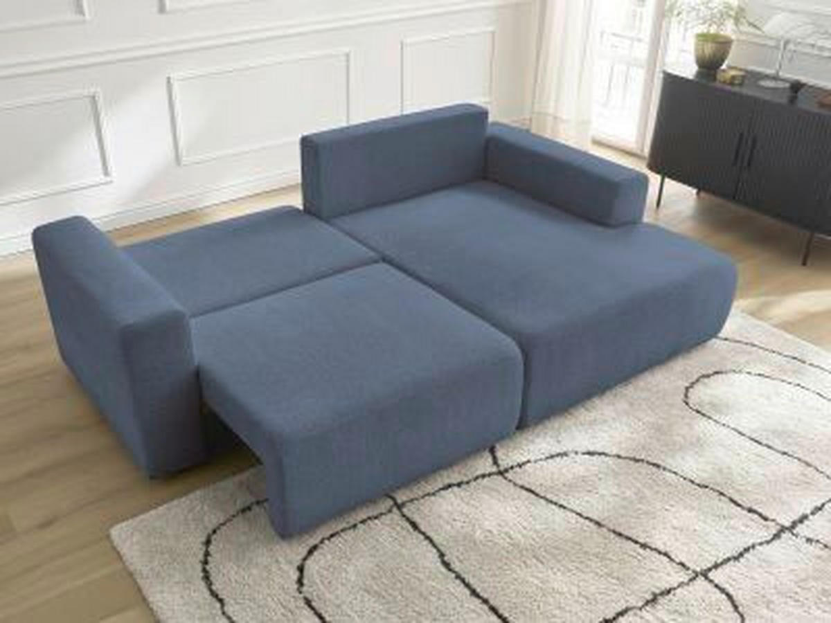 ECKSOFA Ottomane rechts  ATILLA Blau Flachgewebe  - Blau/Schwarz, MODERN, Kunststoff/Textil (244/149cm)