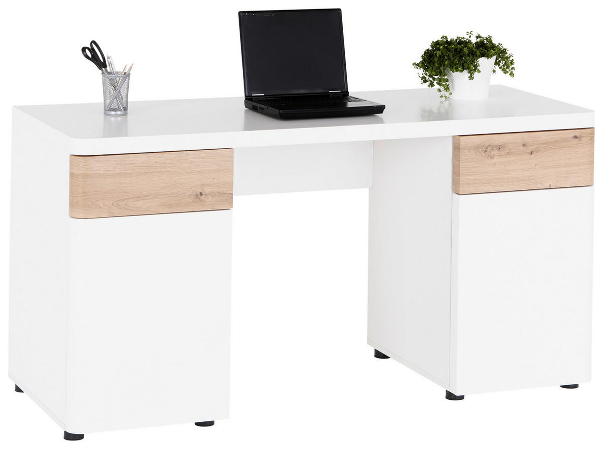 SCHREIBTISCH 140/55/75 cm  in Eichefarben, Weiß  - Eichefarben/Weiß, MODERN, Holzwerkstoff/Kunststoff (140/55/75cm) - MID.YOU