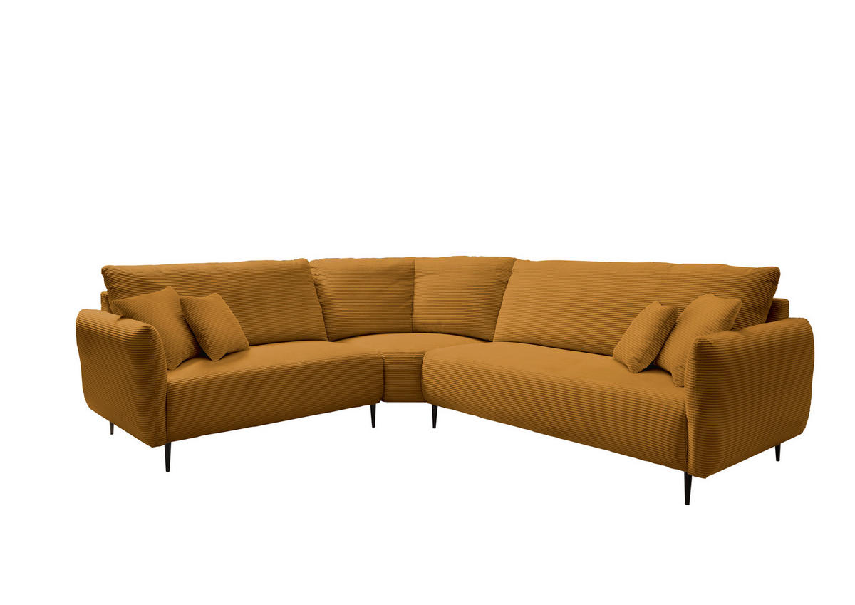 ECKSOFA in Cord Goldfarben  - Goldfarben/Schwarz, Design, Textil/Metall (256/294cm) - Livetastic