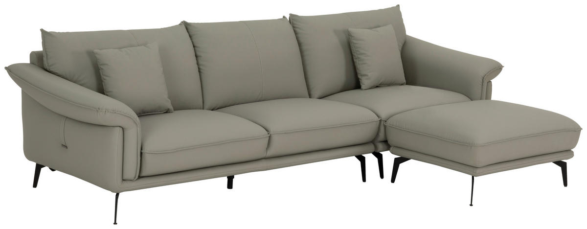 3-SITZER-SOFA inkl. Hocker Lederlook Taupe  - Taupe/Schwarz, Design, Textil/Metall (289/84/92cm) - MID.YOU