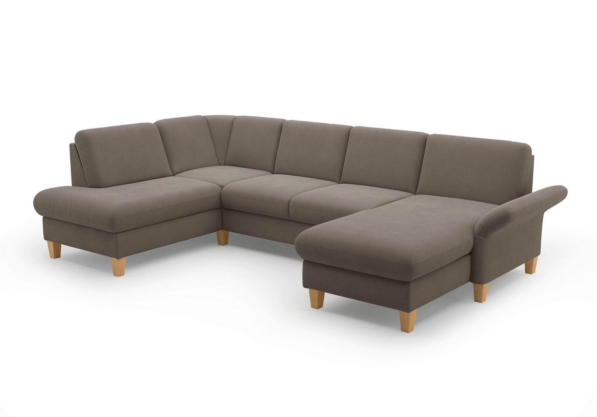WOHNLANDSCHAFT Schlammfarben Flachgewebe  - Schlammfarben/Eichefarben, KONVENTIONELL, Holz/Textil (195/314/164cm) - Sit & More