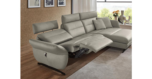 ECKSOFA in Echtleder Hellgrau 300/157 cm - Hellgrau/Schwarz, Design, Leder/Metall (300/157cm) - Dieter Knoll