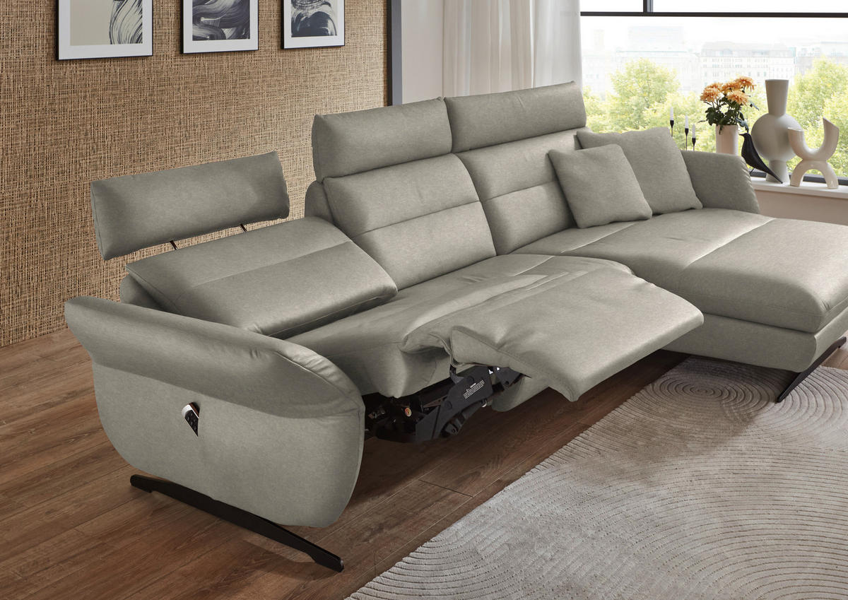 ECKSOFA in Echtleder Hellgrau  - Hellgrau/Schwarz, Design, Leder/Metall (300/157cm) - Dieter Knoll