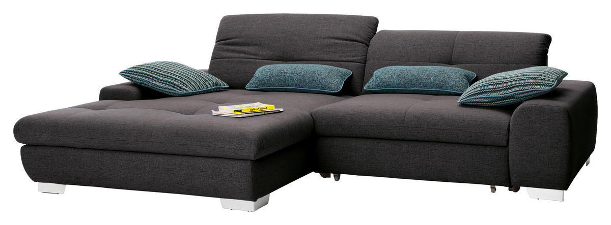 ECKSOFA Dunkelgrau Flachgewebe  - Chromfarben/Dunkelgrau, Design, Textil/Metall (198/276cm) - SetOne by Musterring
