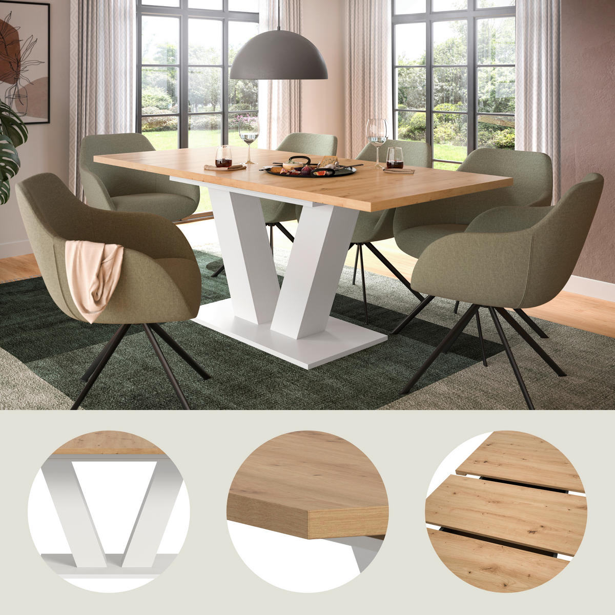 AUSZIEHTISCH Eiche Artisan rechteckig  ausziehbar  - Weiß/Eiche Artisan, Trend, Holzwerkstoff (150-190/90/76cm) - MID.YOU