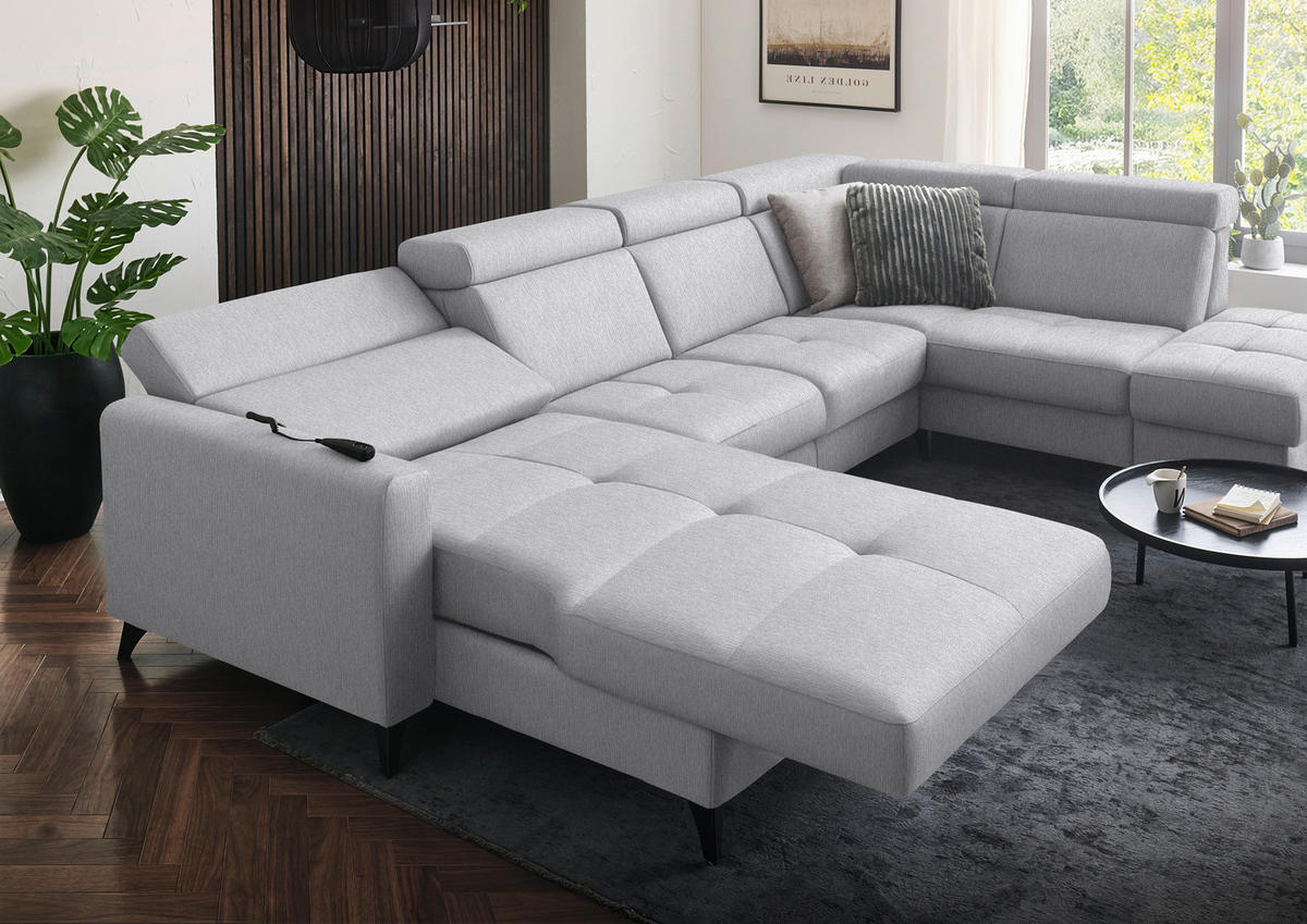 WOHNLANDSCHAFT Beldomo System in Flachgewebe Ecru  - Ecru/Schwarz, KONVENTIONELL, Textil/Metall (174/333/215cm) - Beldomo System