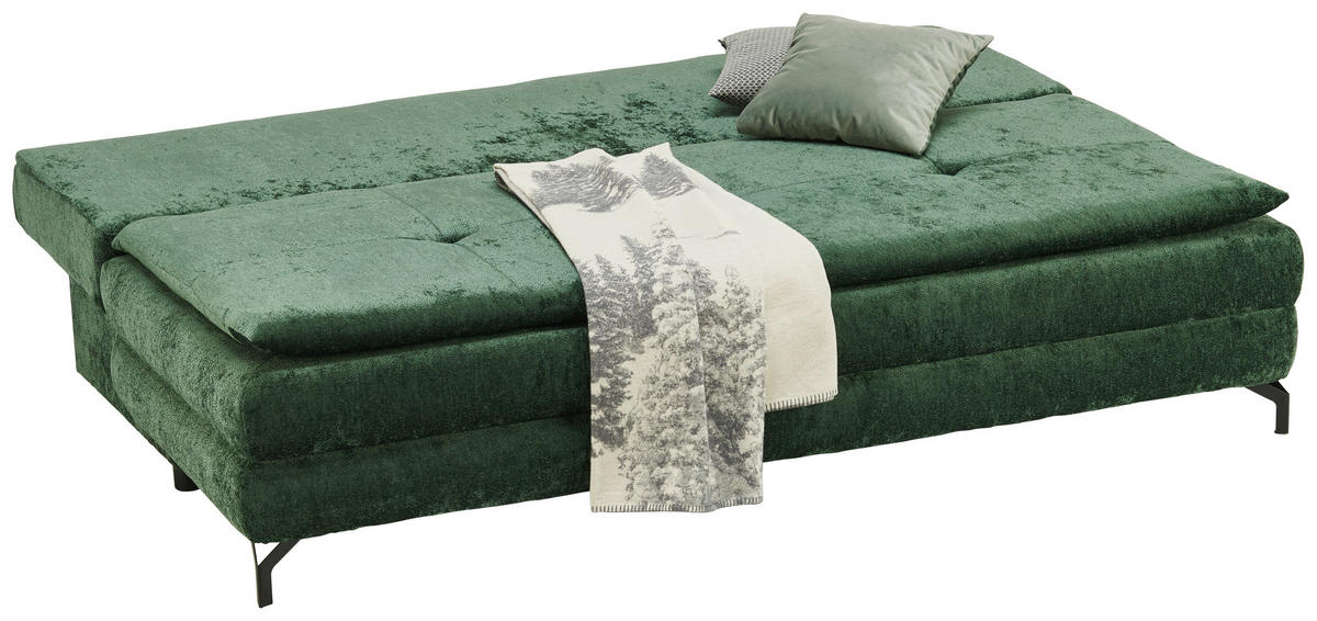 SCHLAFSOFA in Chenille, Plüsch Grün  - Schwarz/Grün, Design, Textil/Metall (208/73/92/102cm) - Novel