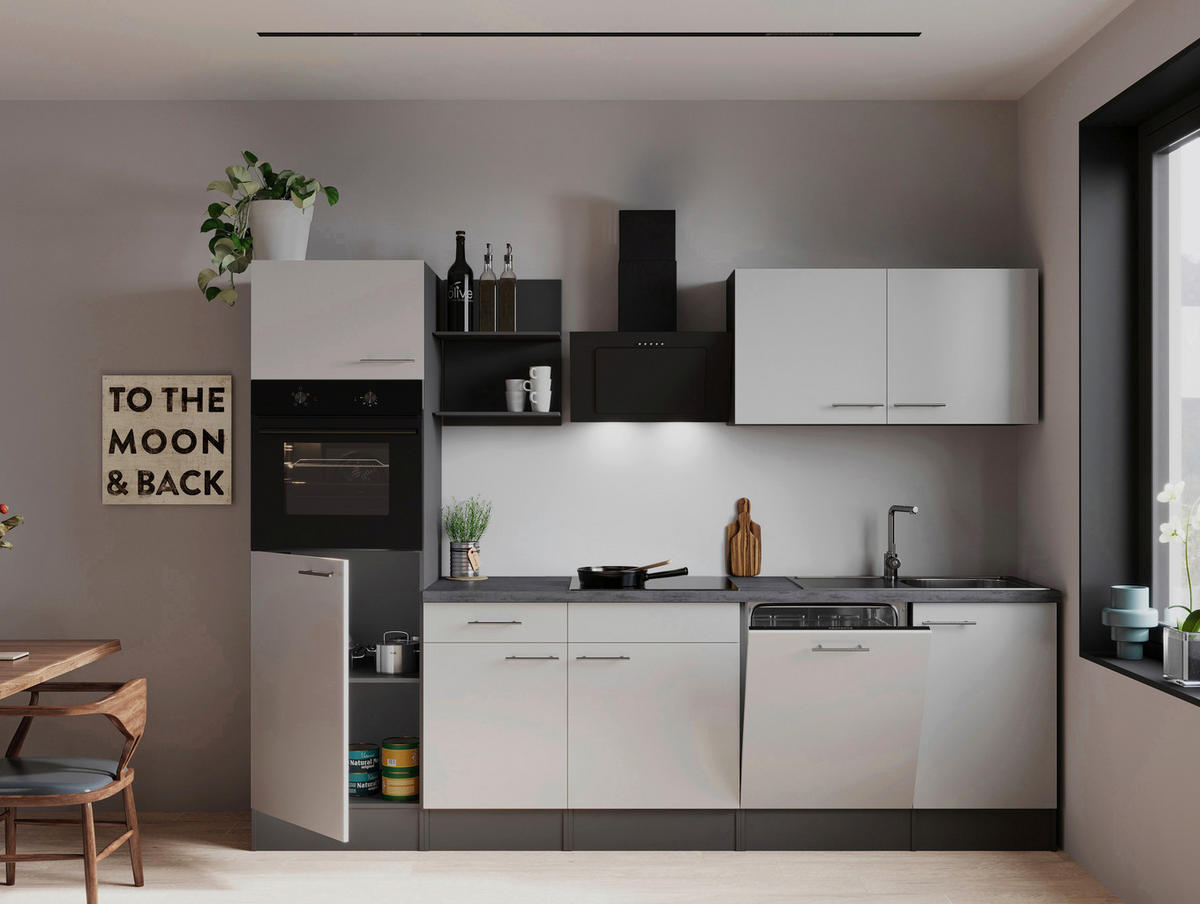 KÜCHENBLOCK Oliver 280 cm  in Weiß  - Weiß/Grau, Trend, Holzwerkstoff/Metall (280cm) - Respekta
