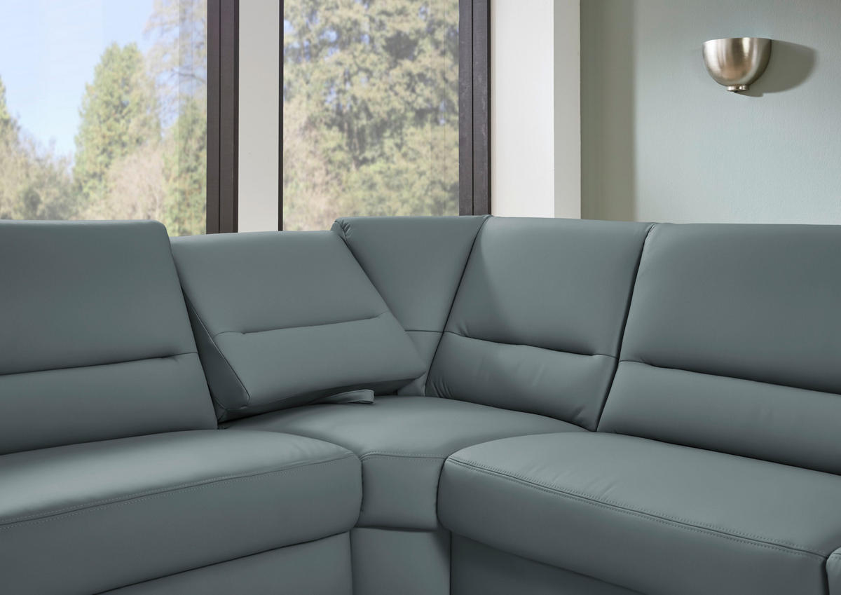 ECKSOFA  in Echtleder Blaugrau  249/290 cm  - Blaugrau/Schwarz, KONVENTIONELL, Leder/Metall (249/290cm) - Beldomo Premium