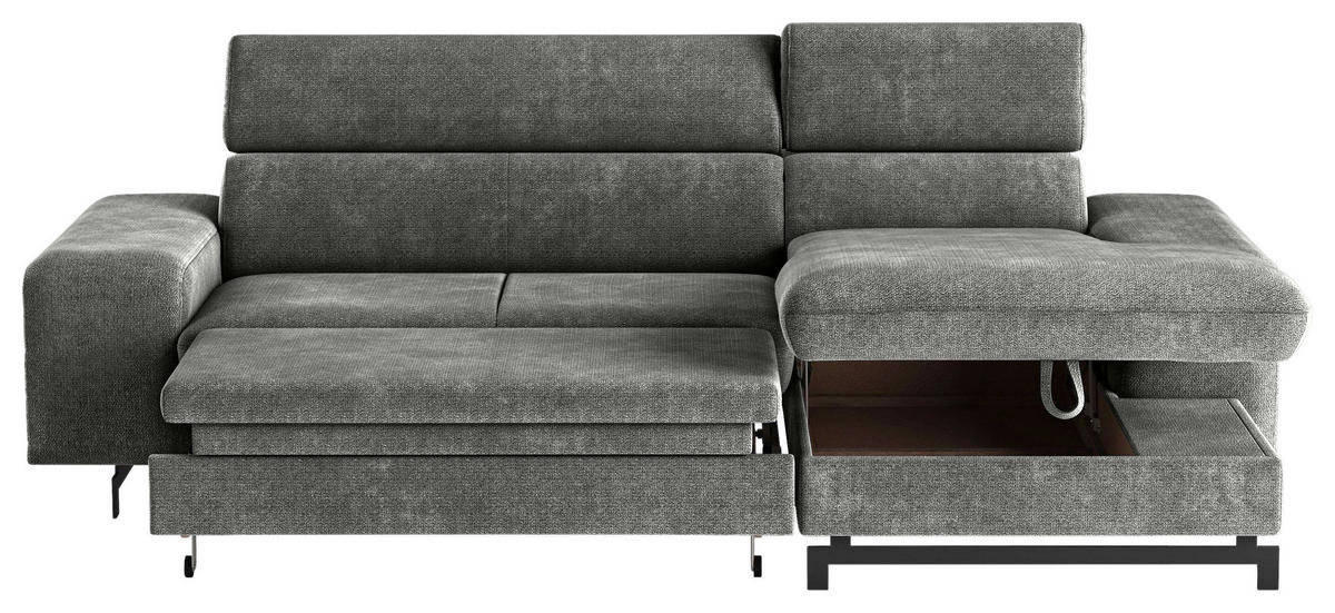 ECKSOFA in Chenille Grau  - Schwarz/Grau, Textil/Metall (267/165cm) - MID.YOU
