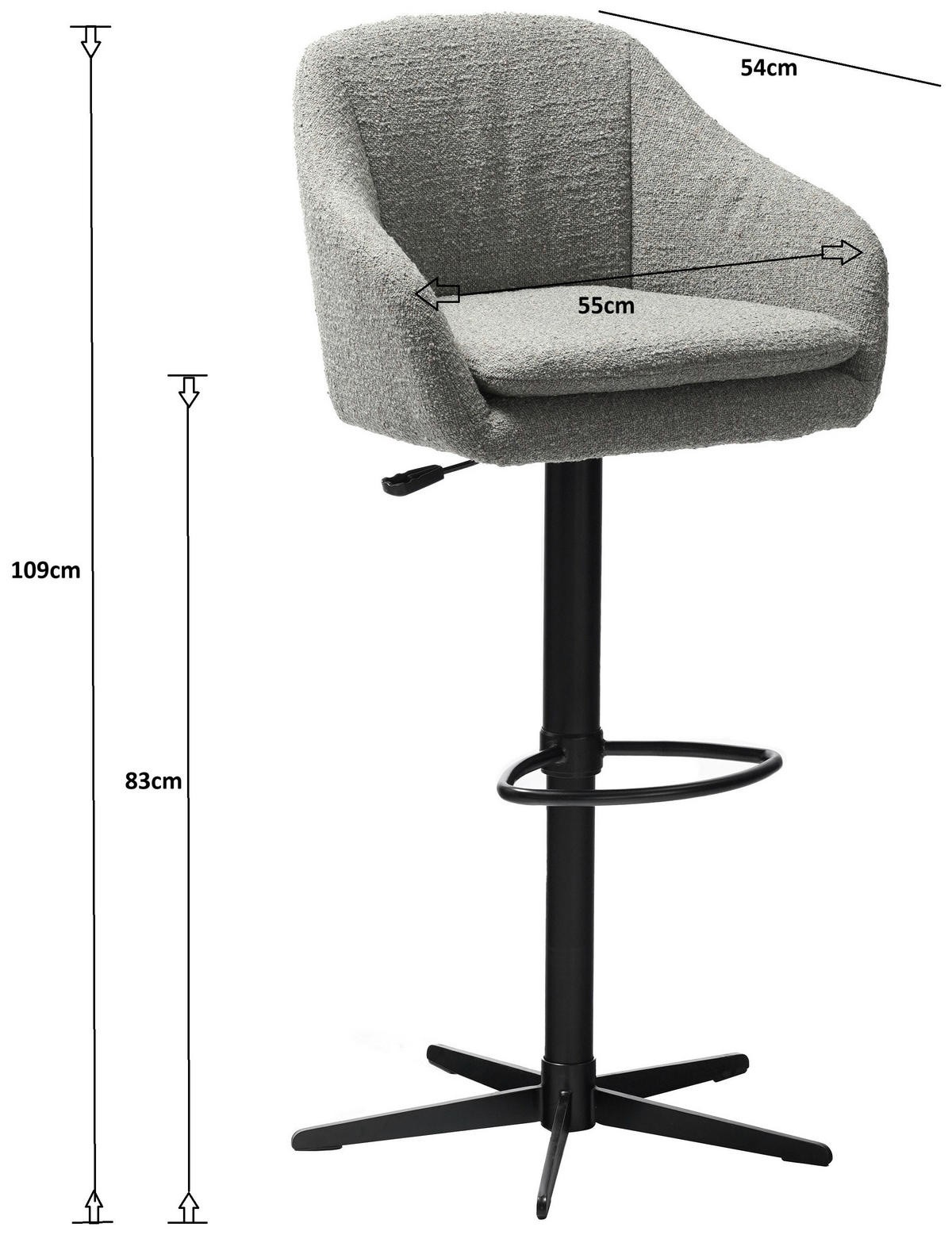 BARHOCKER Echtleder Grün, Schwarz Eisen Sitzfläche 360° drehbar, inklusive Armlehnen  - Schwarz/Grün, Design, Leder/Metall (54,5/88-108/53,5cm) - Cassando