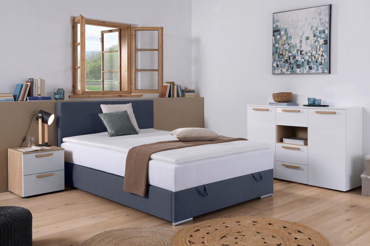 BOX-ÁGY 140/200 cm  sötétkék  - sötétkék/króm, Konventionell, műanyag/textil (140/200cm) - Carryhome
