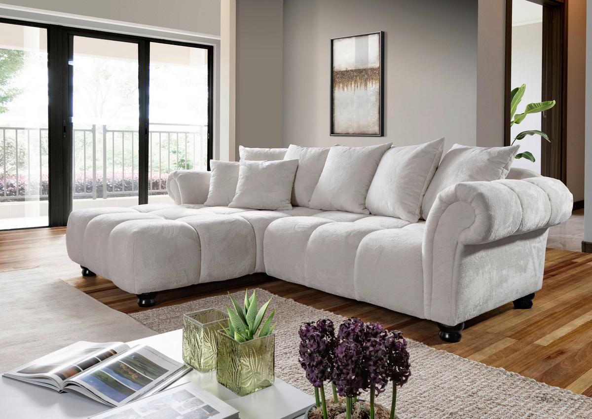 ECKSOFA  in Plüsch Weiß  190/288 cm  - Dunkelbraun/Weiß, KONVENTIONELL, Holz/Textil (190/288cm) - Carryhome