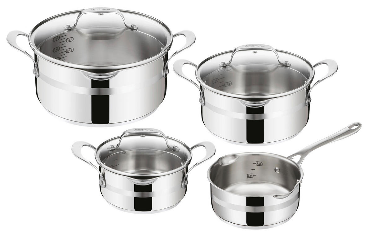 KOCHTOPFSET Jamie Oliver COOK SMART 7-teilig  - Alufarben, Basics, Glas/Metall - Tefal