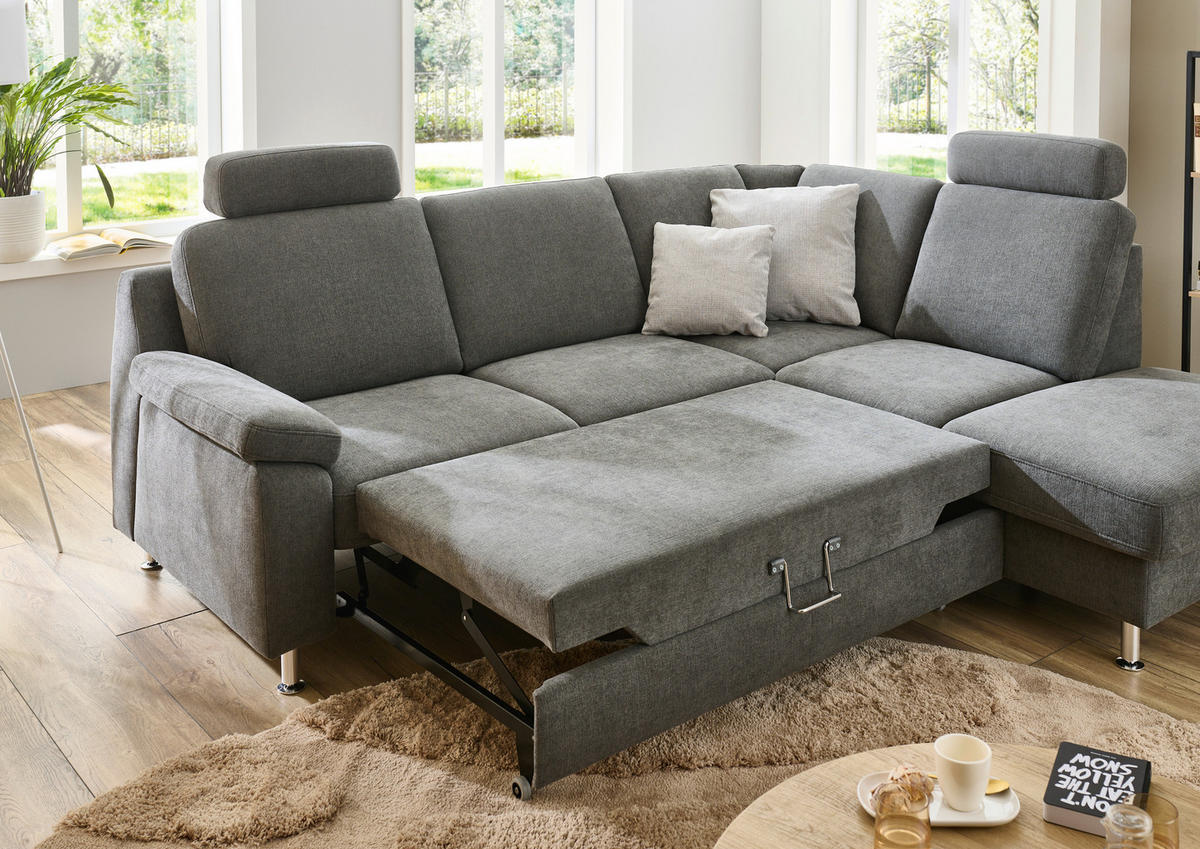 ECKSOFA in Webstoff Dunkelgrau  - Dunkelgrau/Alufarben, Konventionell, Textil/Metall (241/200cm) - Beldomo System