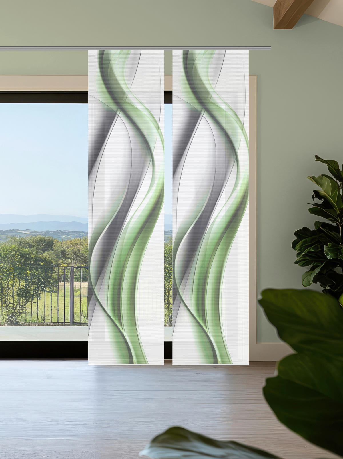 FLÄCHENVORHANG  2 Stück  halbtransparent  60/260 cm   - Weiß/Grau, Design, Textil (60/260cm)