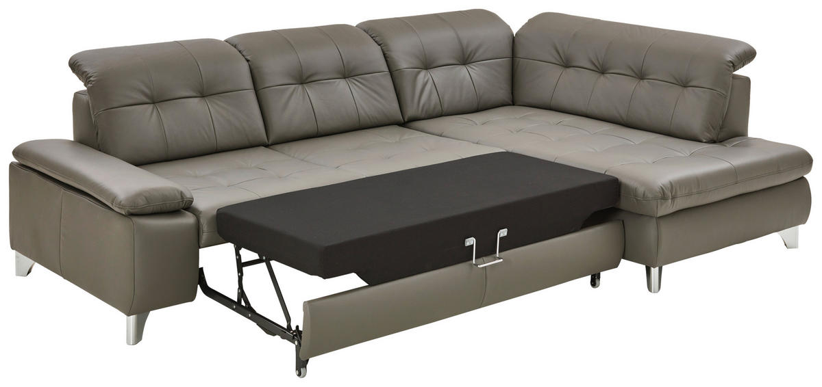 ECKSOFA in Echtleder Grau  - Alufarben/Grau, Design, Leder/Metall (309/211cm) - Beldomo Speed