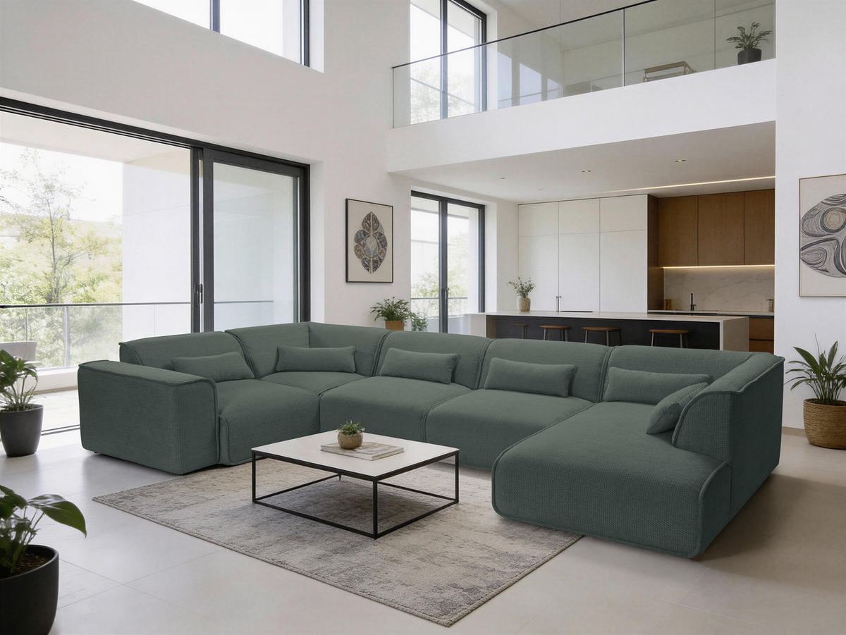 WOHNLANDSCHAFT LOMOCO MATEO Grün Flachgewebe  - Schwarz/Grün, Design, Kunststoff/Textil (211/368/165cm) - Lomoco