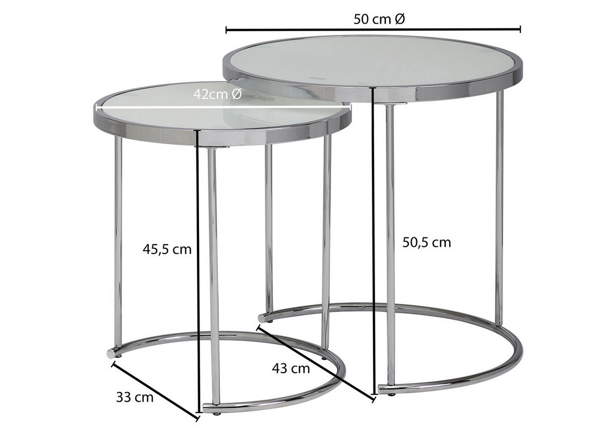 SATZTISCH in Glas 50/50/50,5 cm  - Chromfarben/Weiss, Design, Glas/Metall (50/50/50,5cm) - MID.YOU