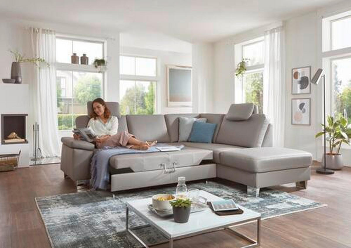 ECKSOFA in Echtleder Hellgrau  248/235 cm  - Beige/Hellgrau, Design, Leder/Metall (248/235cm) - Beldomo Premium