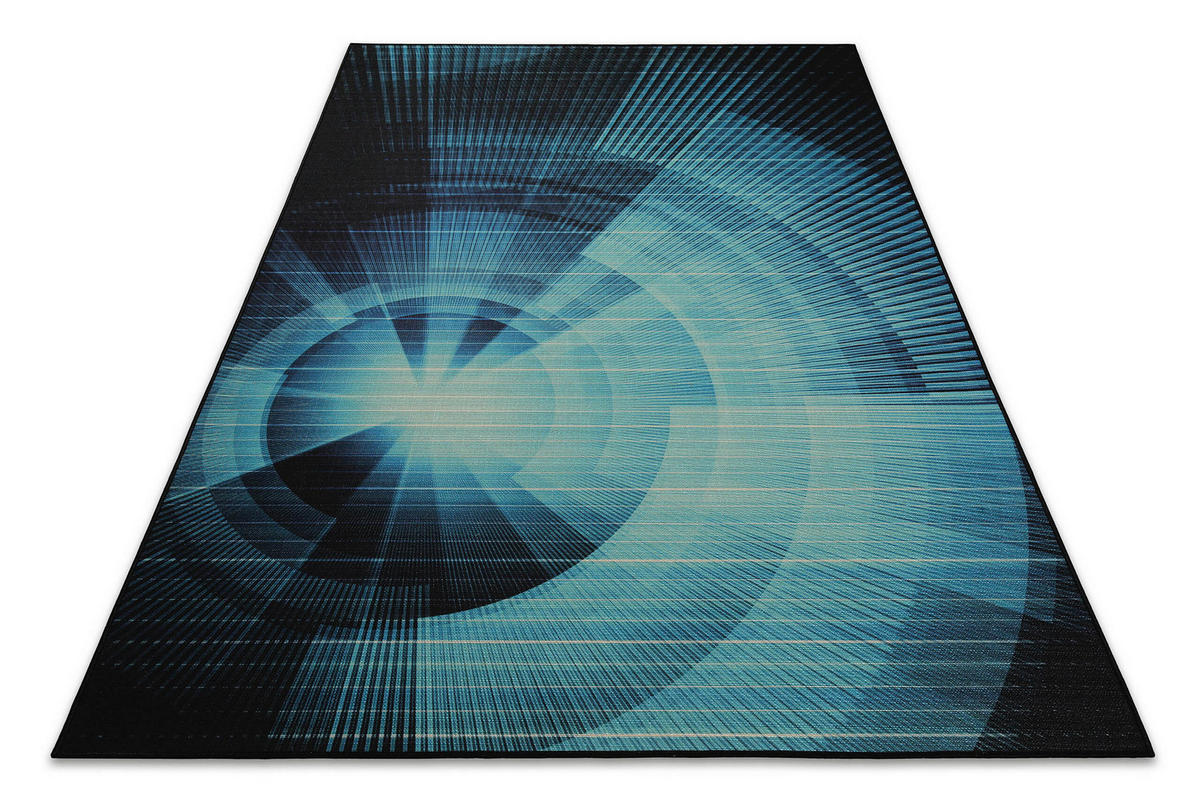 FLACHWEBETEPPICH  Wohnzimmer 110/160 cm Cyber Swirl Blau, Schwarz rechteckig  - Blau/Schwarz, Basics, Kunststoff/Textil (110/160cm) - WECON HOME