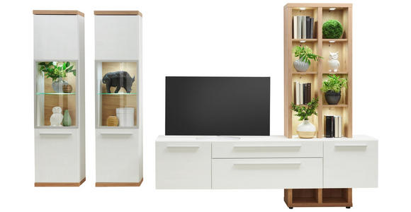 HÄNGEVITRINE in Weiß, Eichefarben - Chromfarben/Eichefarben, MODERN, Glas/Holzwerkstoff (40/165/31cm) - Hom`in