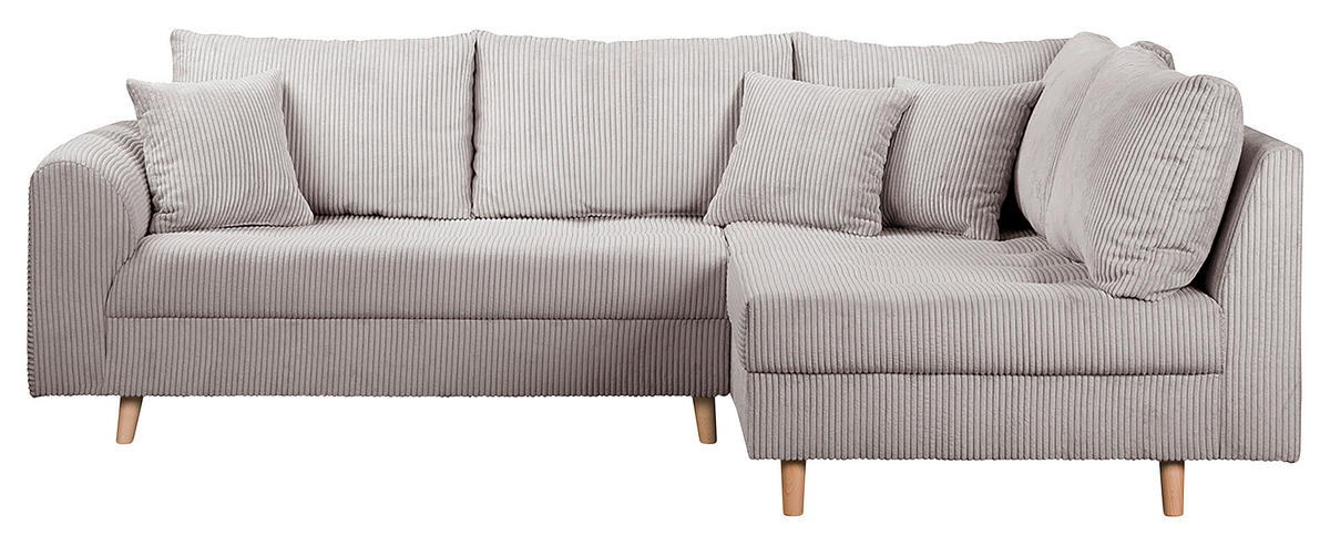 ECKSOFA Ariella Grau Cord  - Naturfarben/Grau, Design, Holz/Textil (231/161cm) - Livetastic