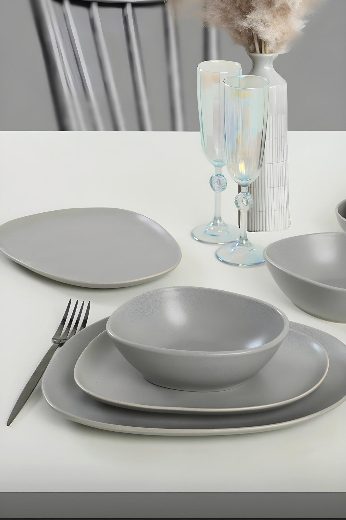 KOMBISERVICE Grau 24-teilig 6 Personen  - Grau, Basics, Keramik - P & B