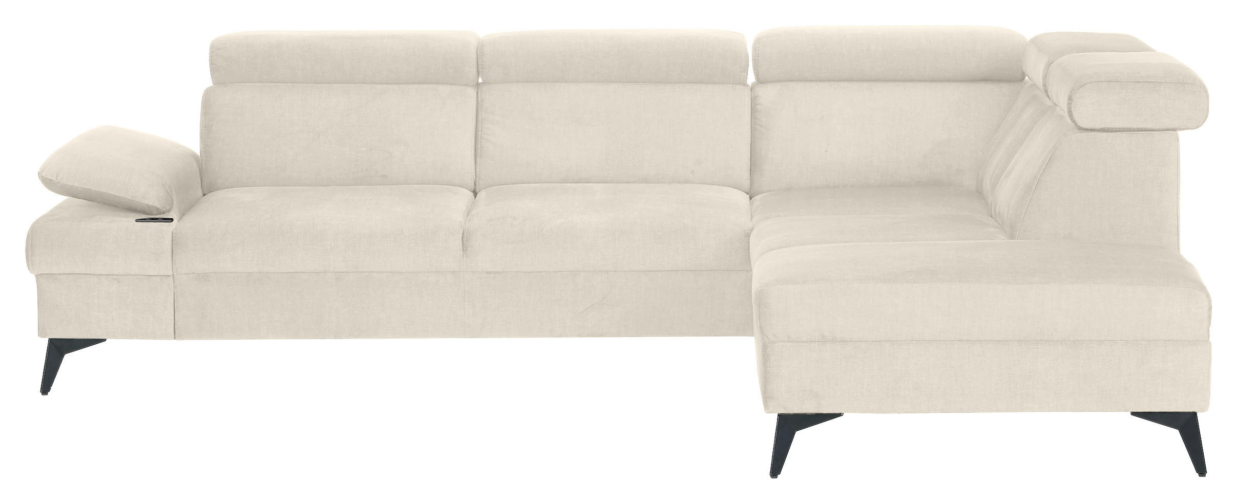 ECKSOFA Greige Flachgewebe Rücken echt, Kopfteilverstellung, Sitzvorzug  - Greige/Schwarz, MODERN, Textil/Metall (258/210cm) - Landscape