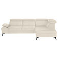 ECKSOFA Greige Flachgewebe Rücken echt, Kopfteilverstellung, Sitzvorzug  - Greige/Schwarz, MODERN, Textil/Metall (258/210cm) - Landscape
