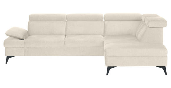 ECKSOFA Greige Flachgewebe Rücken echt, Kopfteilverstellung, Sitzvorzug  - Greige/Schwarz, MODERN, Textil/Metall (258/210cm) - Landscape