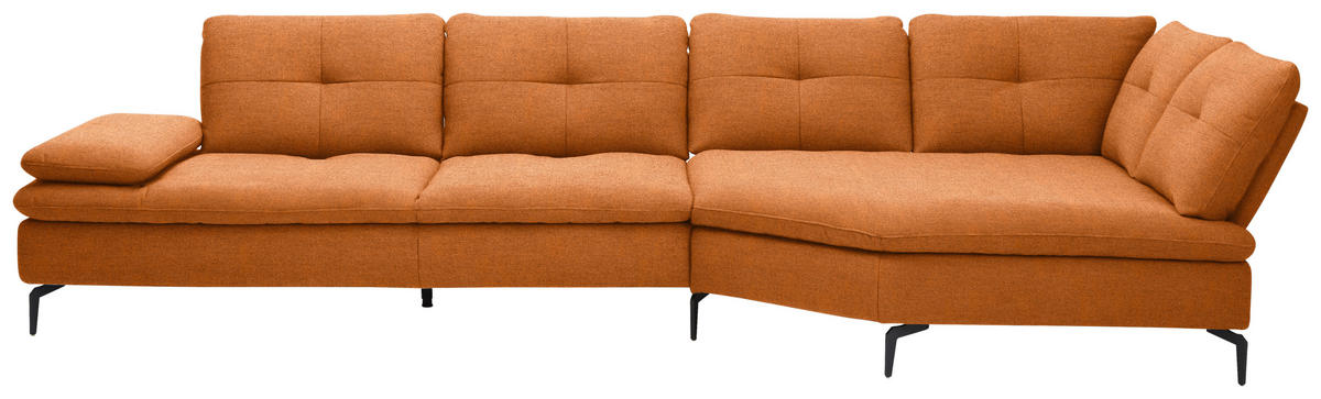 ECKSOFA  in Flachgewebe Orange, Rostfarben  344/157 cm  - Rostfarben/Schwarz, Design, Textil/Metall (344/157cm) - Chilliano