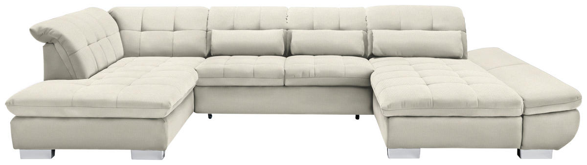 WOHNLANDSCHAFT in Mikrofaser Weiss  - Chromfarben/Weiss, Design, Kunststoff/Textil (211/350/204cm) - Xora
