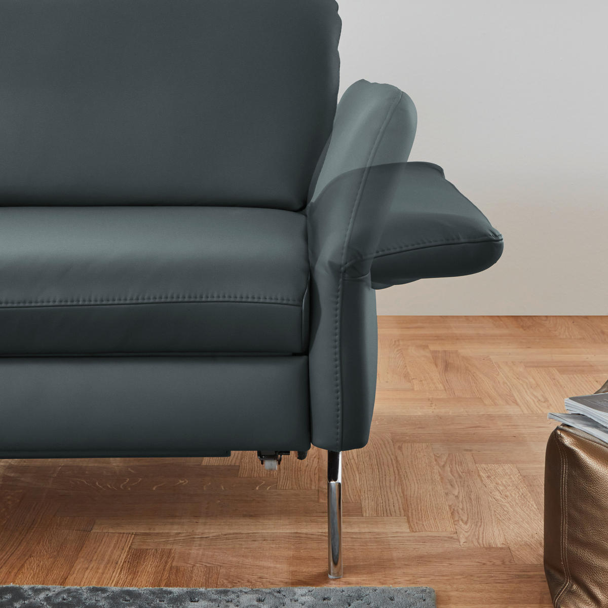 ECKSOFA in Echtleder Blaugrau  - Blaugrau/Alufarben, Konventionell, Leder/Metall (220/284cm) - Beldomo Premium