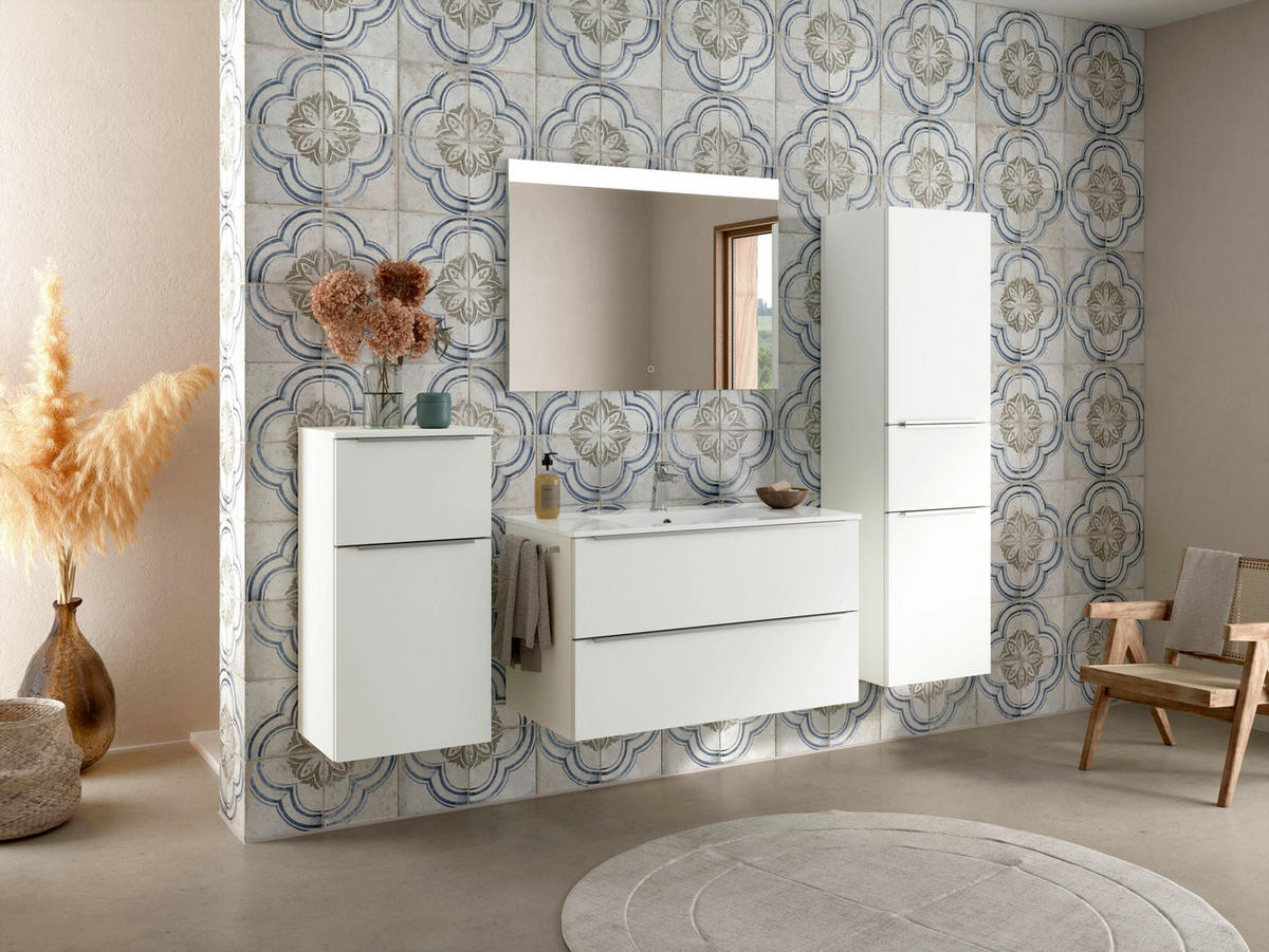 BADEZIMMER 5-teilig  in 191 cm  - Edelstahlfarben/Weiß, MODERN, Glas/Holzwerkstoff (191cm) - Nobilia