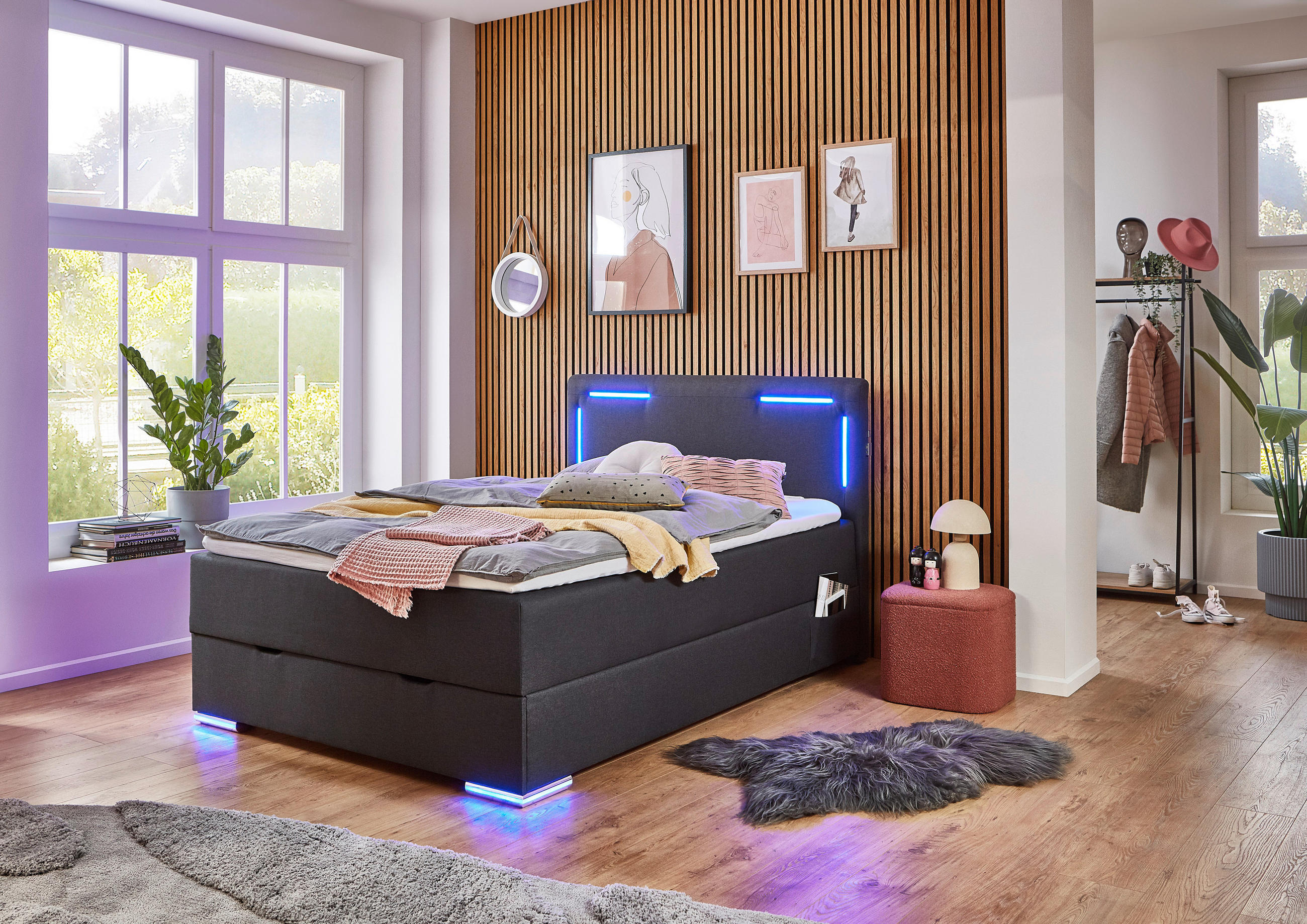 BOXSPRINGBETT 120/200 cm in Anthrazit - Anthrazit/Silberfarben, Design, Kunststoff/Textil (120/200cm) - Xora