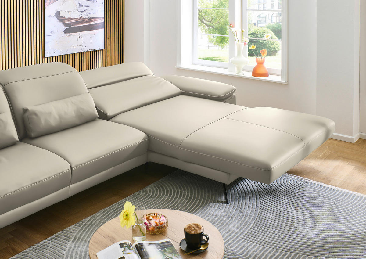 ECKSOFA in Echtleder Ecru  - Ecru/Schwarz, Design, Leder/Metall (332/193cm) - Dieter Knoll