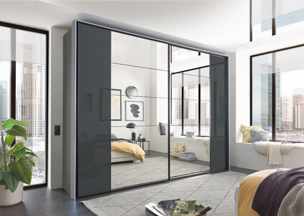 DULAP CU UȘI GLISANTE in antracit  - grafit/antracit, Modern, sticlă/metal (298/240/68cm) - Dieter Knoll