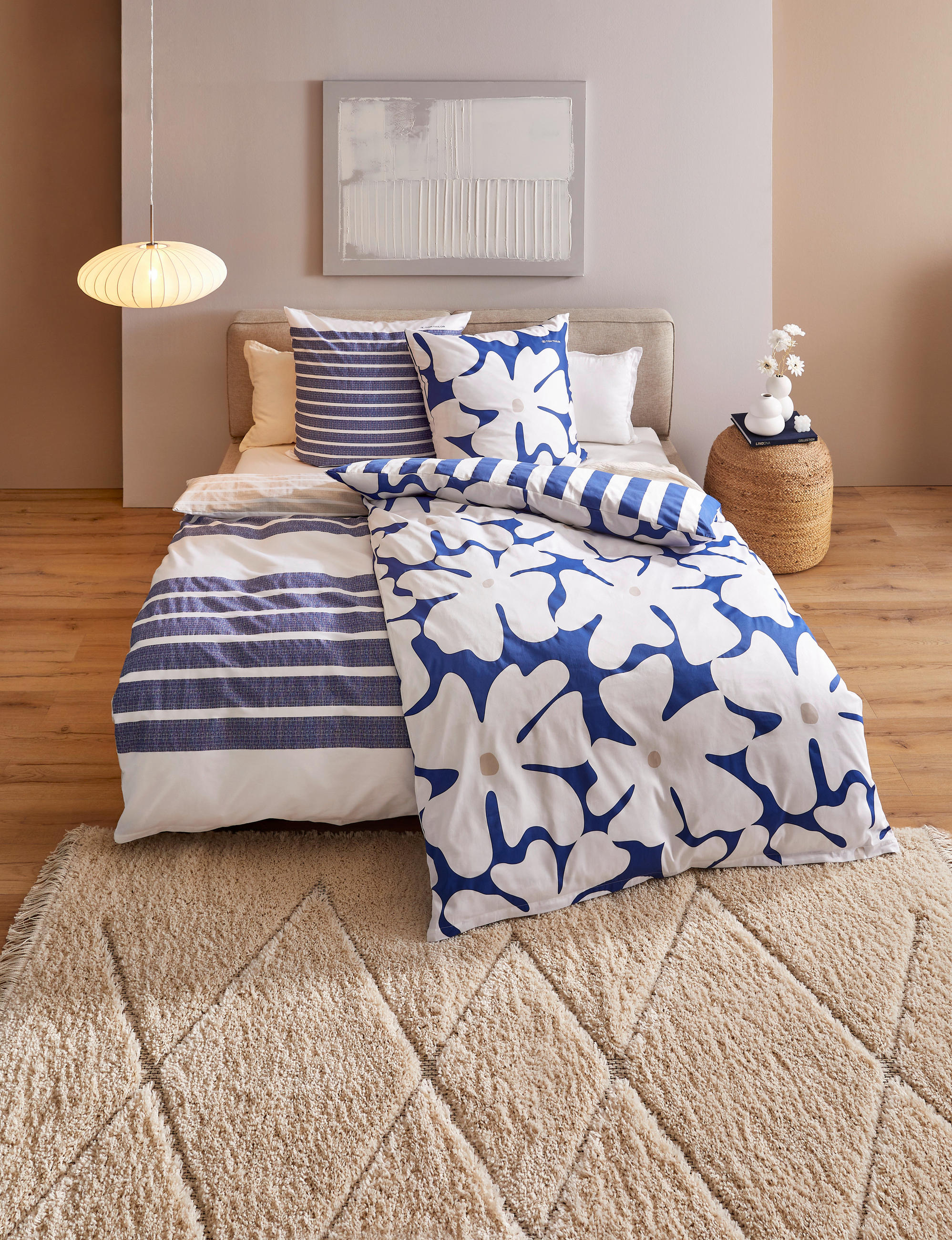 WENDEBETTWÄSCHE 135/200 cm AURIN Satin  - Blau/Beige, Basics, Textil (135/200cm) - Tom Tailor