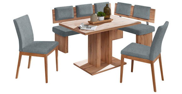 ECKBANKGRUPPE in Textil, Holzwerkstoff Eichefarben, Blaugrau - Eichefarben/Blaugrau, KONVENTIONELL, Holzwerkstoff/Textil - Cantus